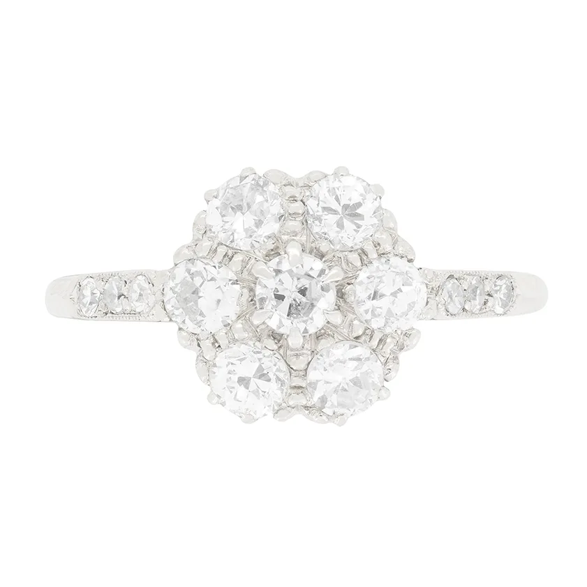 Art Deco 1.00ct Diamond Daisy Cluster Ring, c.1920s