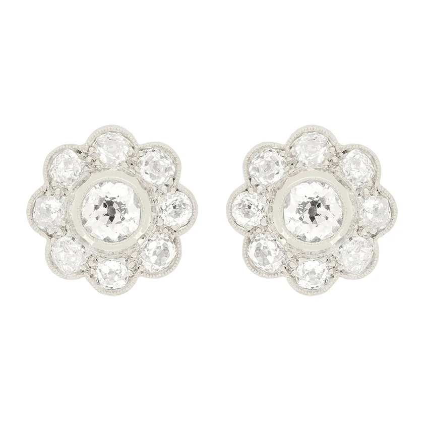 Art Deco 3.80ct Diamond Daisy Cluster Earrings, c.1920s