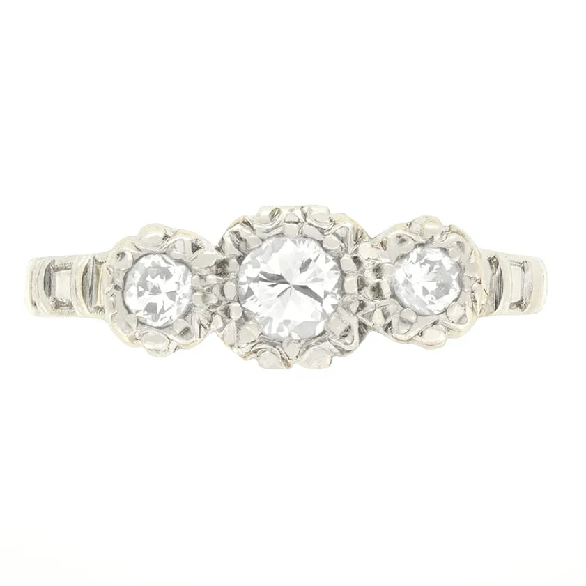 Vintage 0.34ct Diamond Three Stone Ring, c.1950s