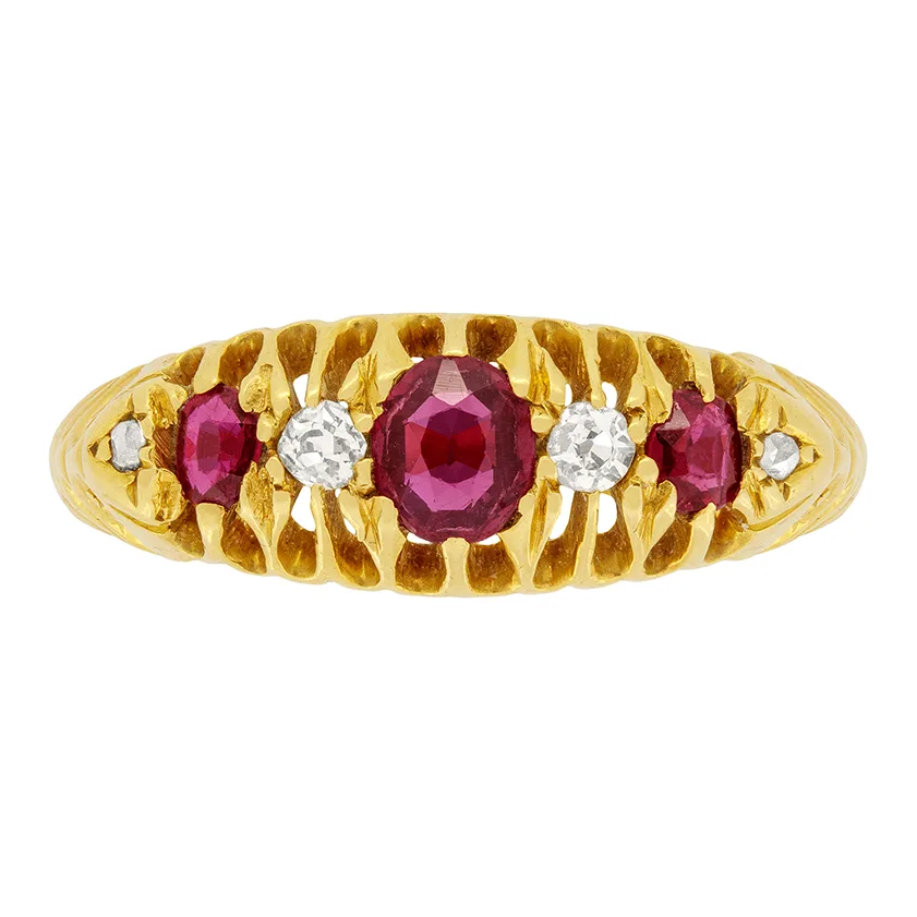 Edwardian 0.45ct Ruby and Diamond Five Stone Ring, c.1900s