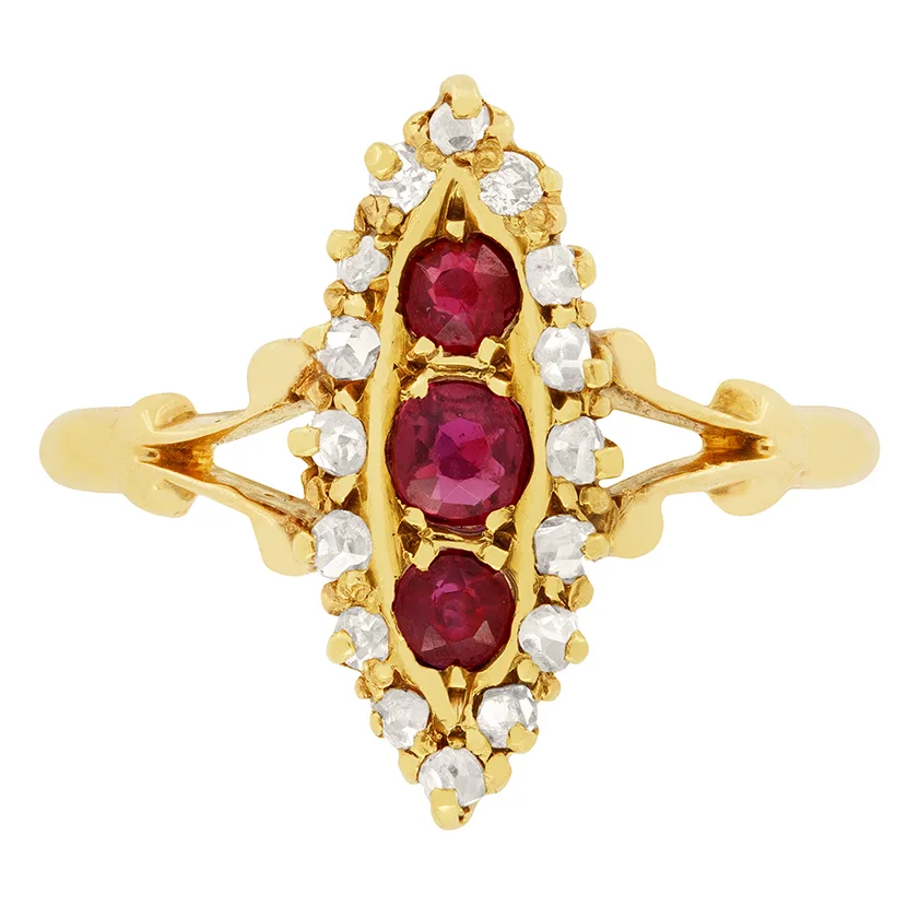 Victorian Ruby and Diamond Cluster Ring, hallmarked1900