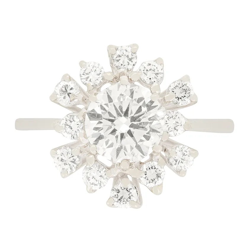Vintage 0.98ct Diamond Cluster Ring, c.1970s