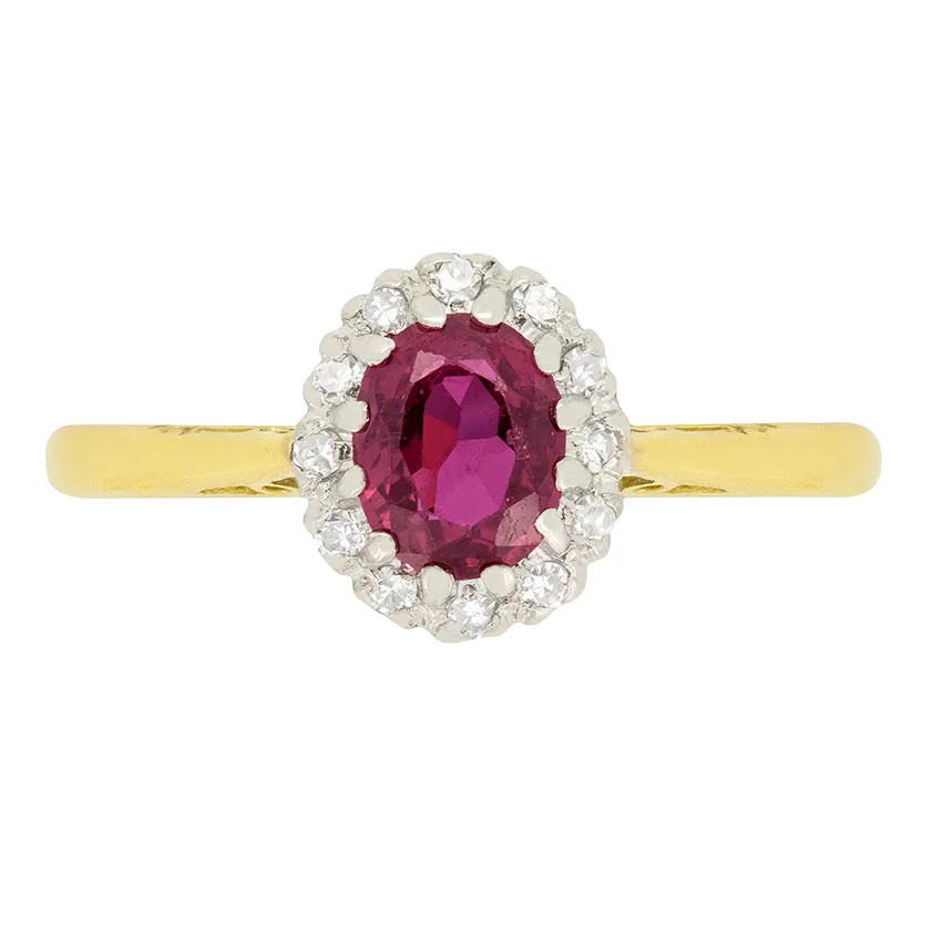 Vintage 0.80ct Ruby and Diamond cluster ring, c.1940s