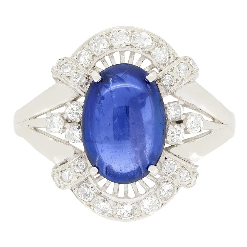 Art Deco 3.82ct Sapphire and diamond cluster ring, c.1930s