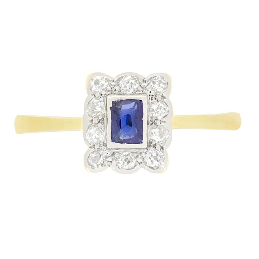 Edwardian 0.30ct Sapphire and Diamond Cluster Ring, c.1910s