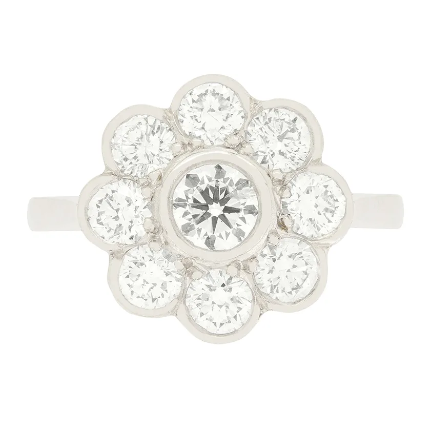 Vintage 1.60ct Diamond Daisy Cluster Ring, c.1970s