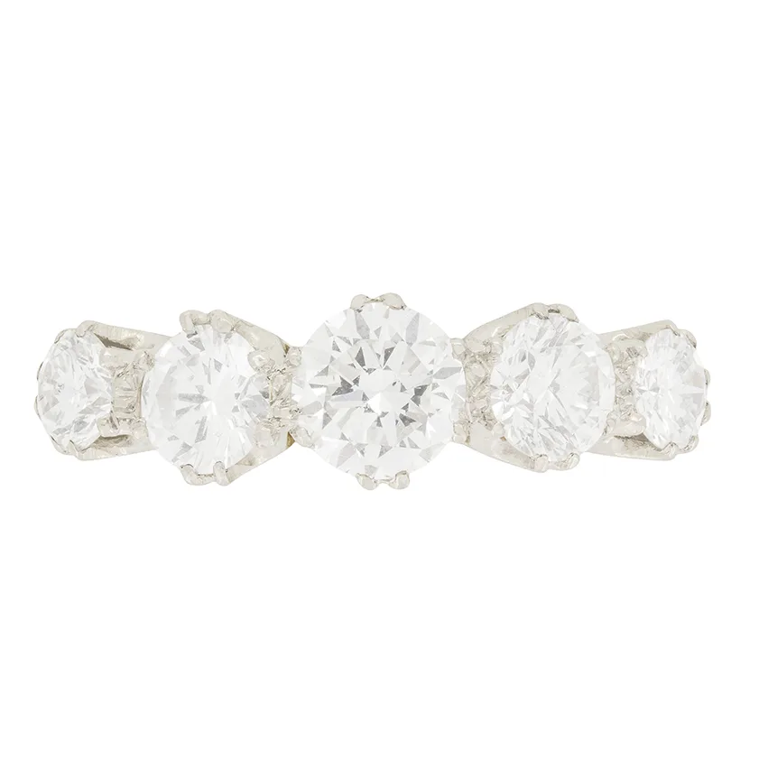 Vintage 2.60ct Diamond Five Stone Ring, c.1940s