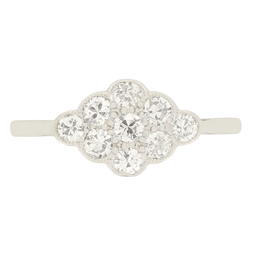 Late Deco 0.90ct Diamond Cluster Ring, c.1930s