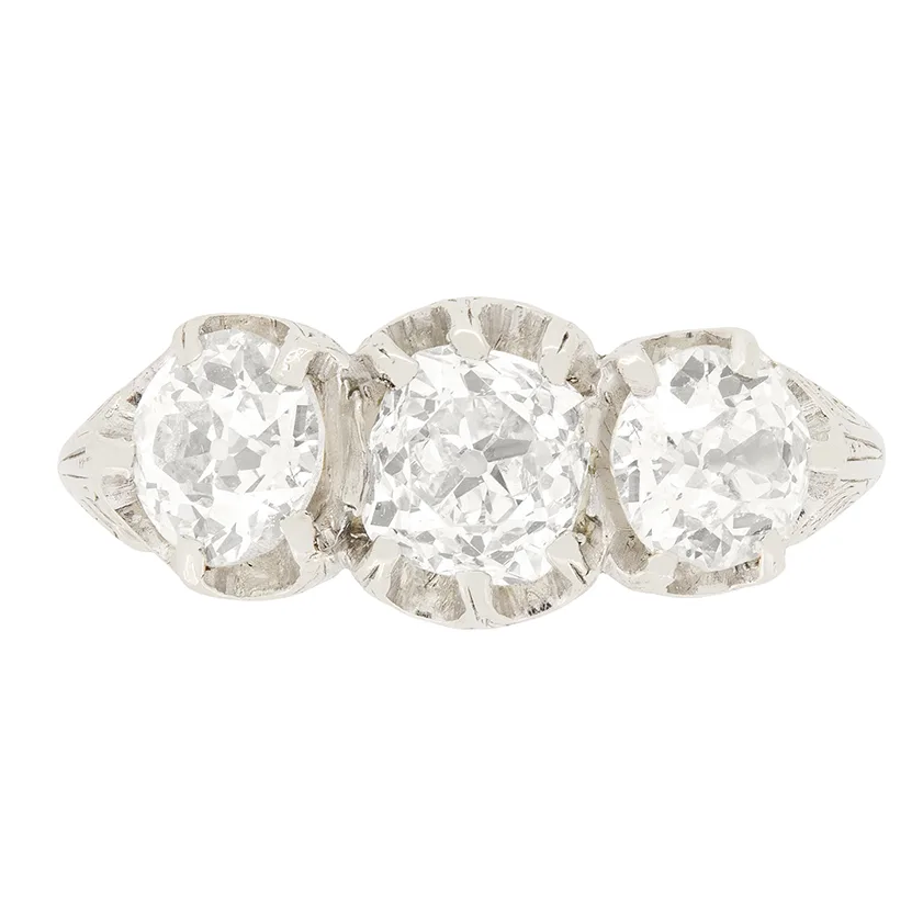 Art Deco 2.10ct Diamond Three Stone Ring, c.1920s