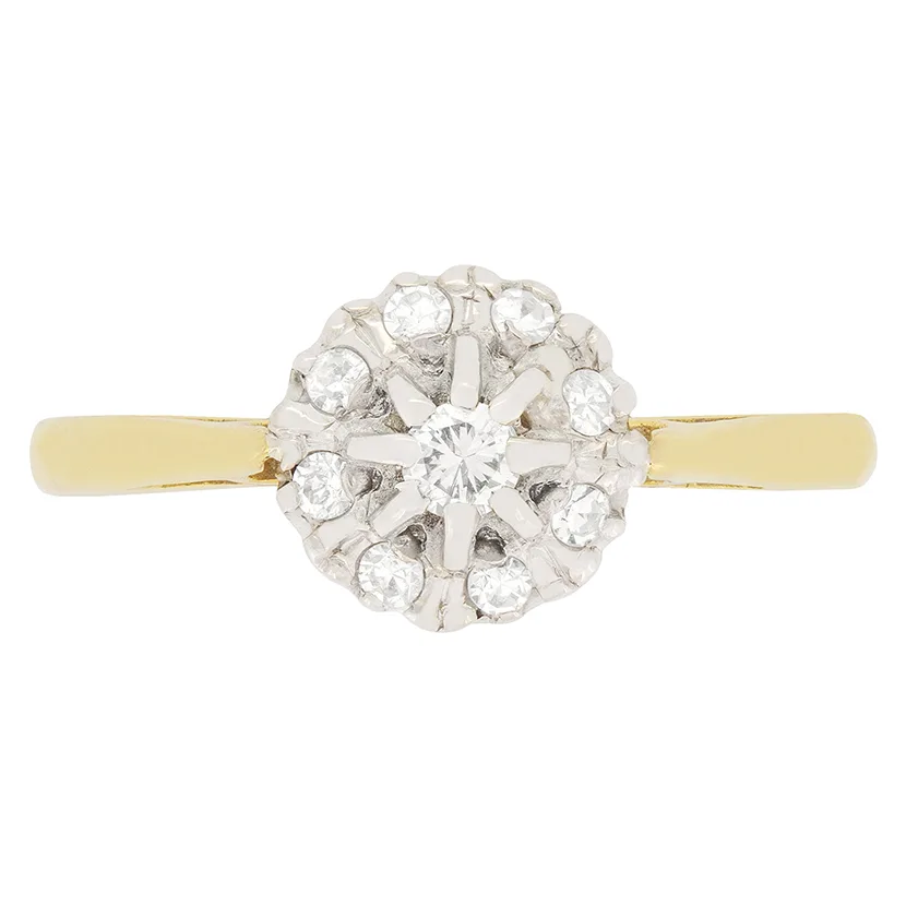 Vintage 0.18ct Diamond Daisy Cluster Ring, c.1950s
