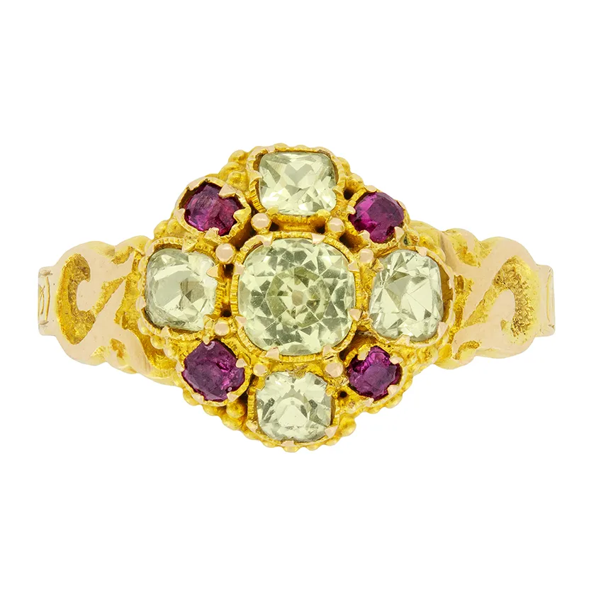 Victorian 0.90ct Sapphire and Ruby Cluster Ring, c.1860s