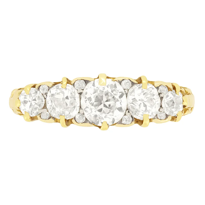 Victorian 1.80ct Diamond Five Stone Carved Ring, c.1880s