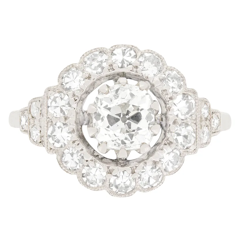 Art Deco 0.88ct Diamond Halo Ring, c.1920s