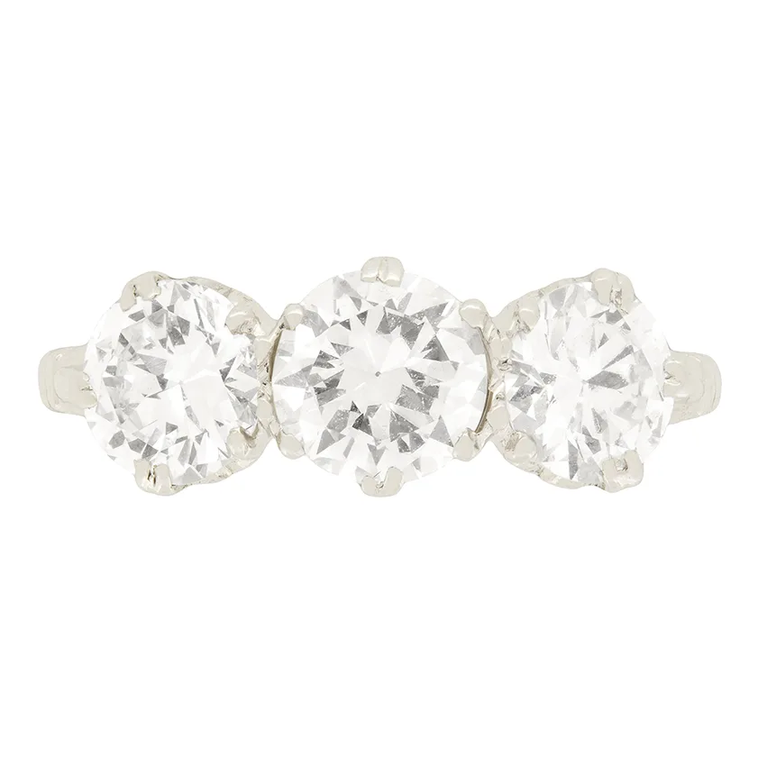 Art Deco 1.70ct Three Stone Diamond Ring, c.1920s