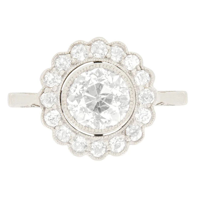 Art Deco 1.37ct Diamond Halo Ring, c.1920s
