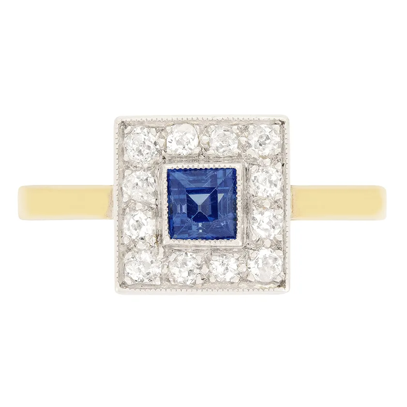 Edwardian 0.40ct Sapphire and Diamond Cluster Ring, c.1910s