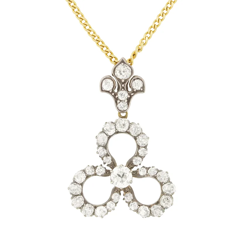 Early Victorian 2.50ct Diamond Clover Pendant, c.1860s