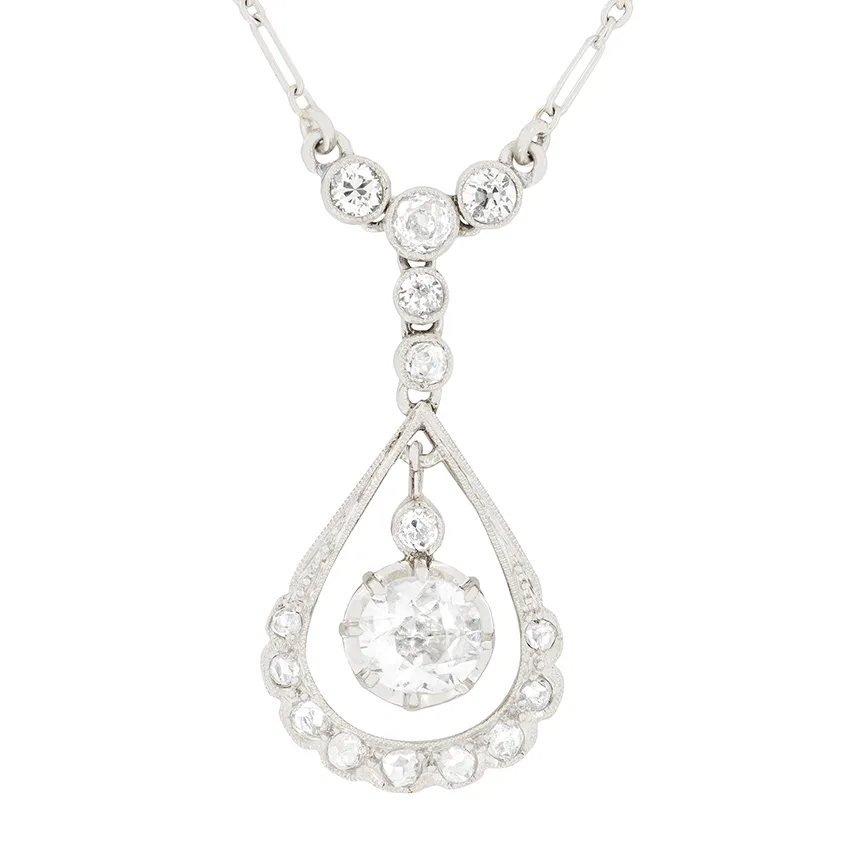 French Art Deco 0.80ct Diamond Drop Necklace, c.1920s