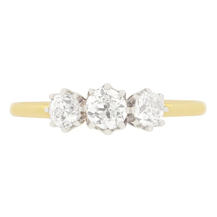 Edwardian 0.90ct Diamond Three Stone Ring, c.1910s