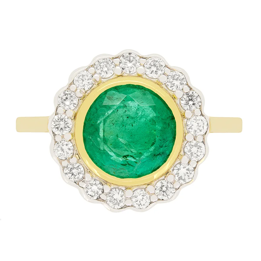 Vintage 2.10ct Emerald and Diamond Halo Ring, c.1960s