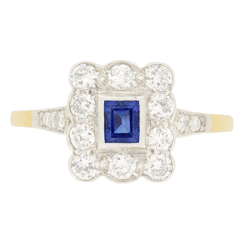 Edwardian 0.25ct Sapphire and Diamond Cluster Ring, c.1910s