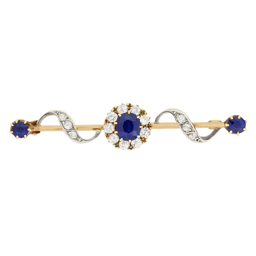 Victorian 0.95ct Sapphire and Diamond Brooch, c.1880s