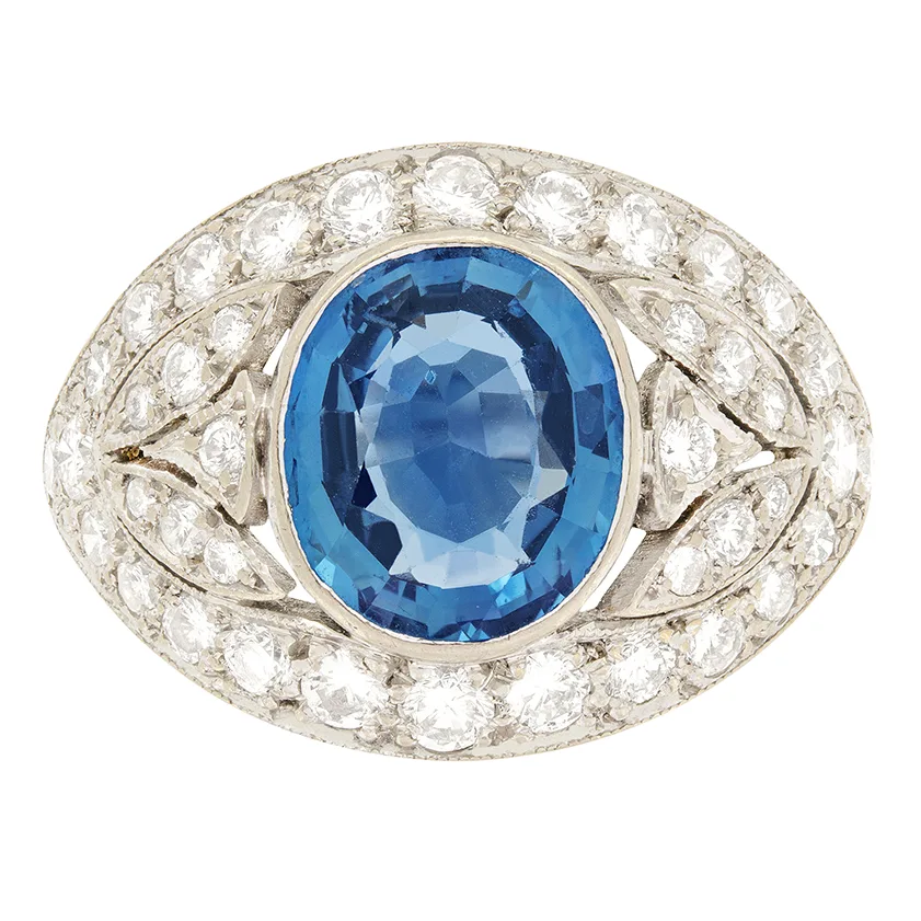 Vintage 2.70ct Sapphire and Diamond Cluster Ring, c.1950s