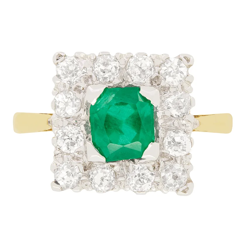 Art Deco 0.75ct Emerald and Diamond Cluster Ring, c.1930s