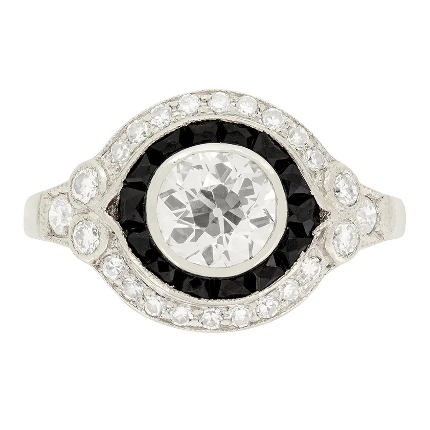 Late Deco 1.01ct Diamond and Onyx Ring, c.1940s