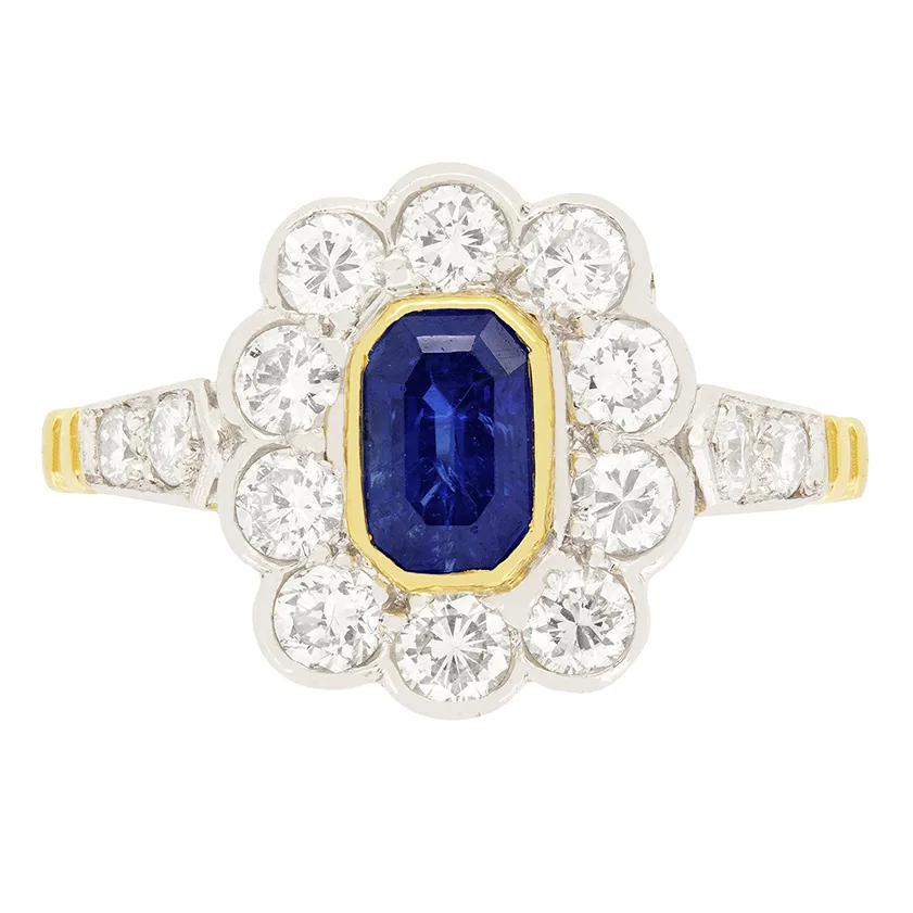 Vintage 0.90ct Sapphire and Diamond Cluster Ring, c.1950s