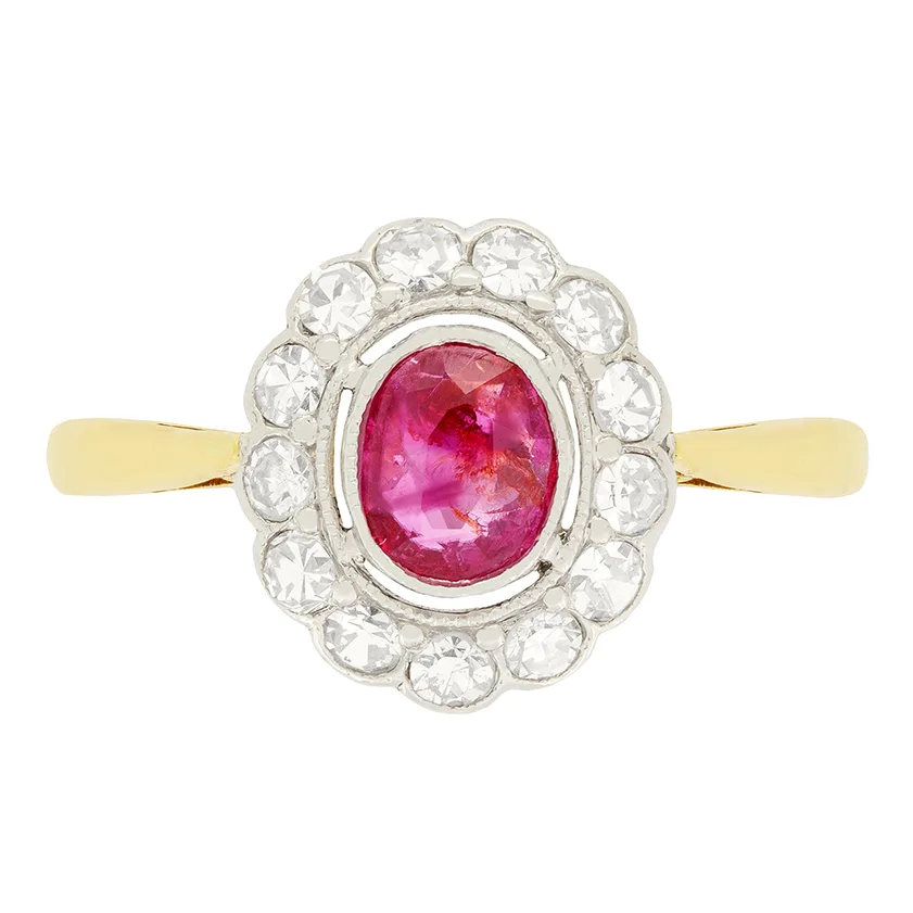Edwardian 0.55ct Ruby and Diamond Halo Ring, c.1910s