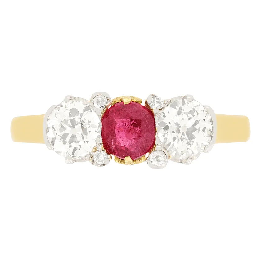 Belle Époque 0.40ct Ruby and Diamond Trilogy Ring, c.1910s