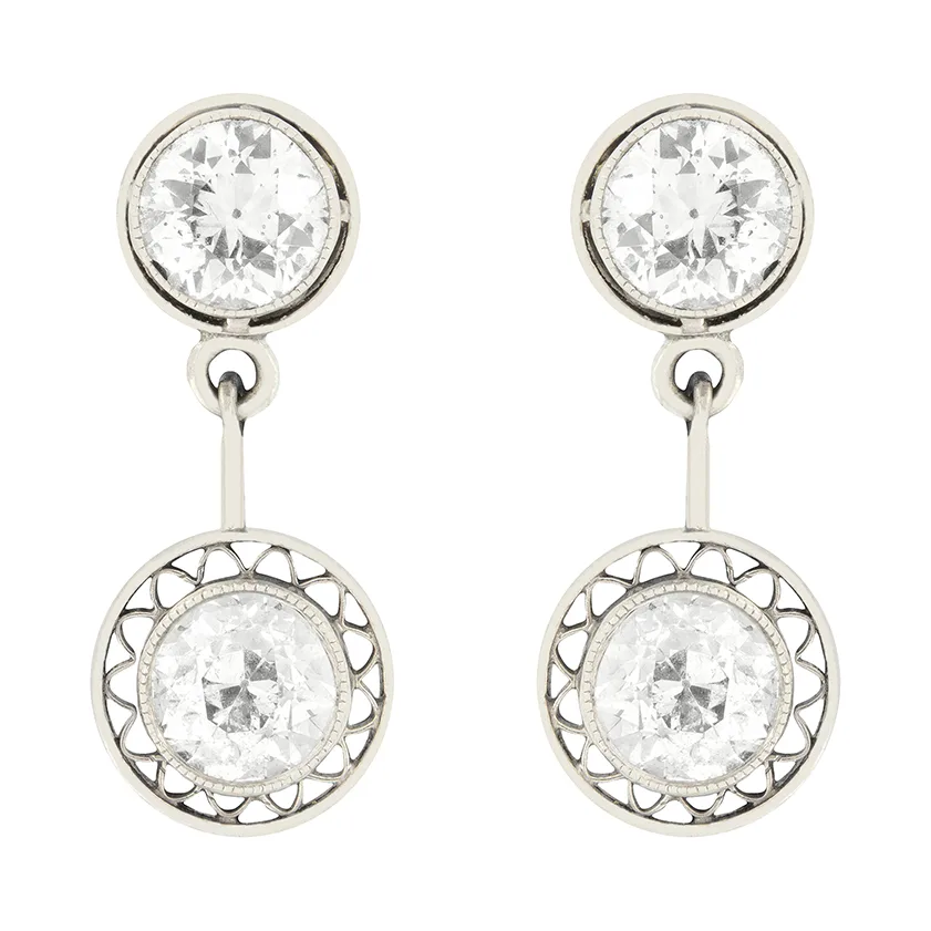 Edwardian 1.70ct Diamond Drop Earrings, c.1910s