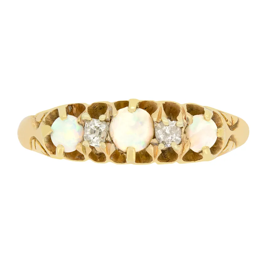 Victorian 0.70ct Opal and Diamond Five Stone Ring, hallmarked 1901