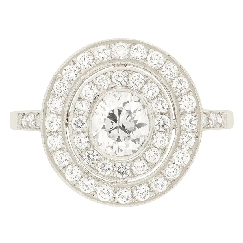 Vintage 1.29ct Diamond Double Halo Ring, c.1960s