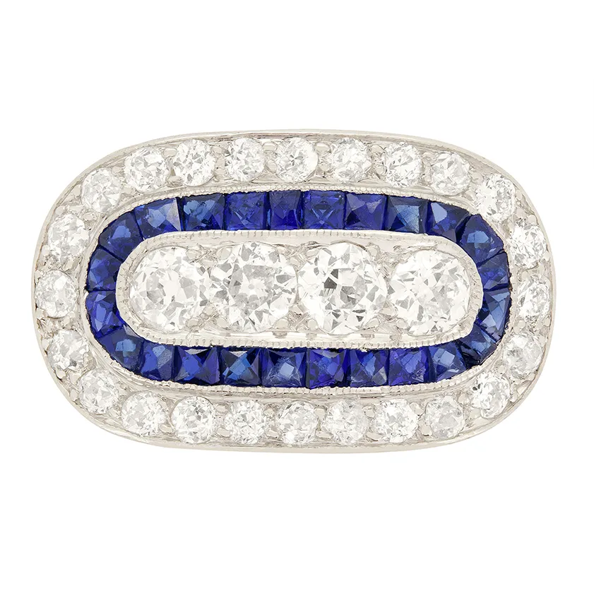 Edwardian 1.56ct Diamond and Sapphire Cluster Ring, c.1910s