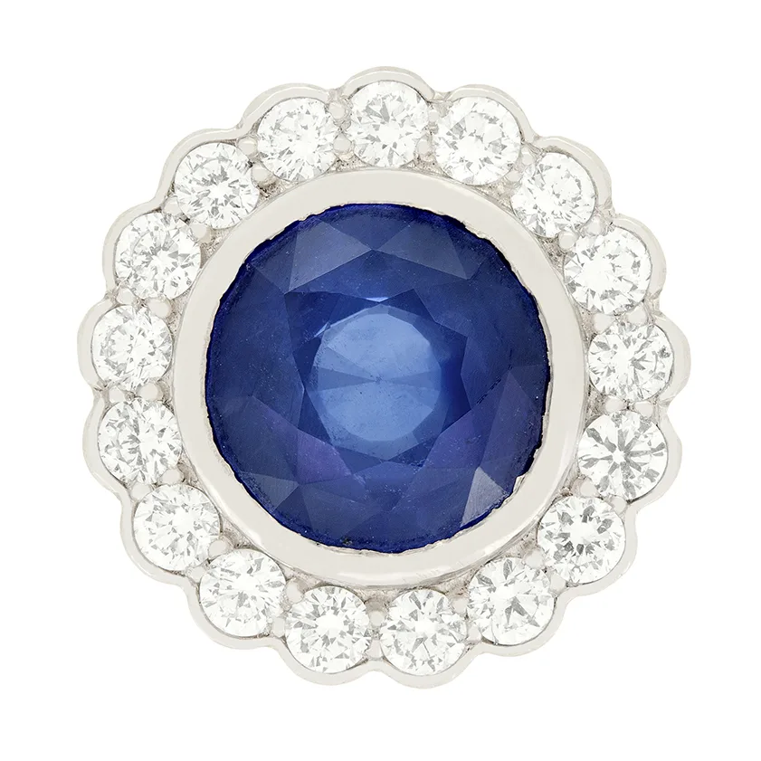 Vintage 5.00ct Sapphire and Diamond Halo Ring, c.1970s