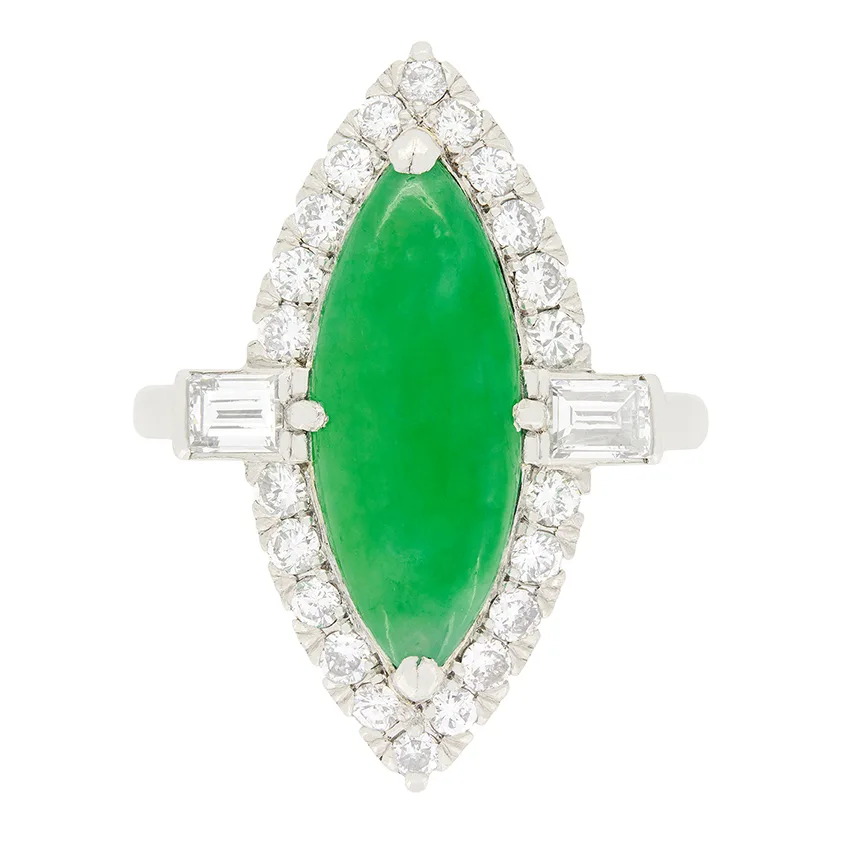 Vintage 4.50ct Jade and Diamond Halo Ring, c.1950s