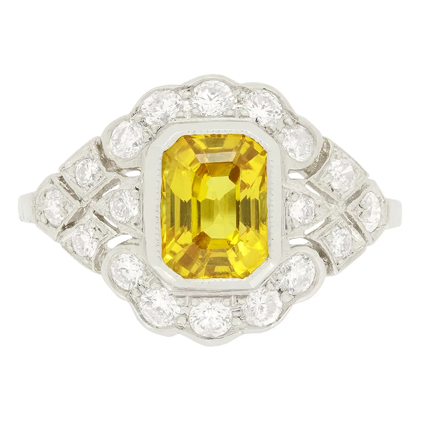 Modern 1.90ct Yellow Sapphire and Diamond Cluster Ring