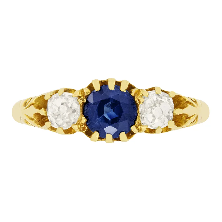 Edwardian 0.85ct Sapphire and Diamond Trilogy Ring, hallmarked 1907