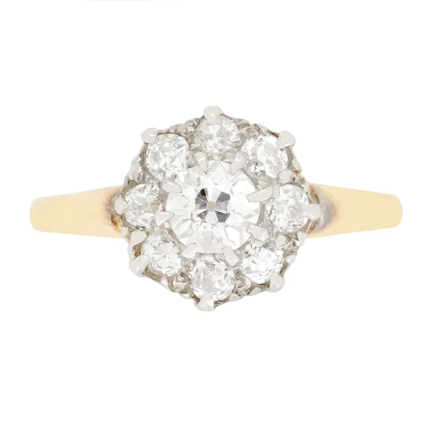 Victorian 0.80ct Diamond Daisy Cluster Ring, c.1880s