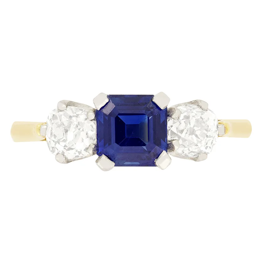 Vintage 1.20ct Sapphire and Diamond Trilogy Ring, c.1940s