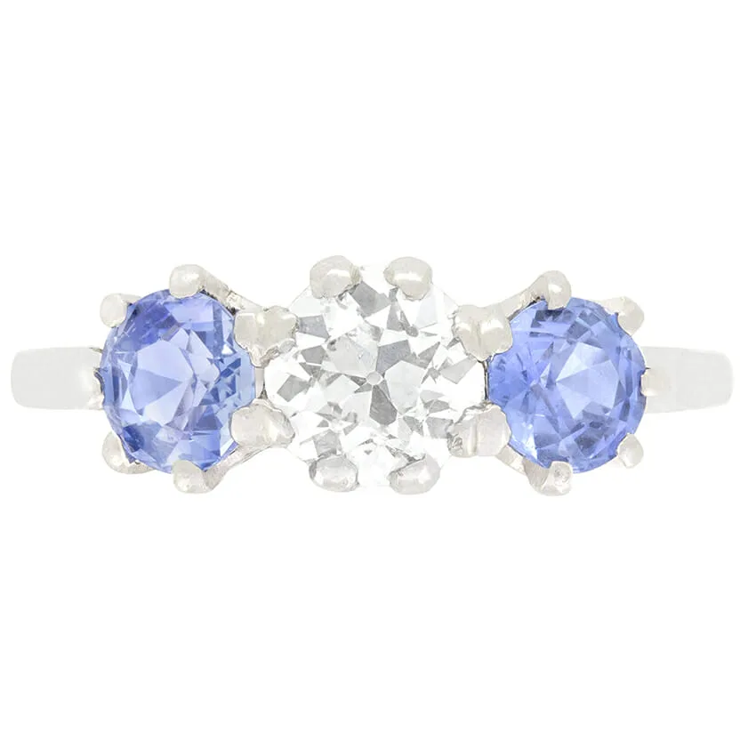 Art Deco 0.75ct Diamond and Sapphire Trilogy Ring, c.1920s