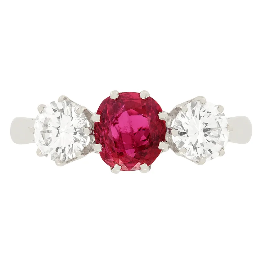 Vintage 1.00ct Ruby and Diamond Trilogy Ring, c.1970s