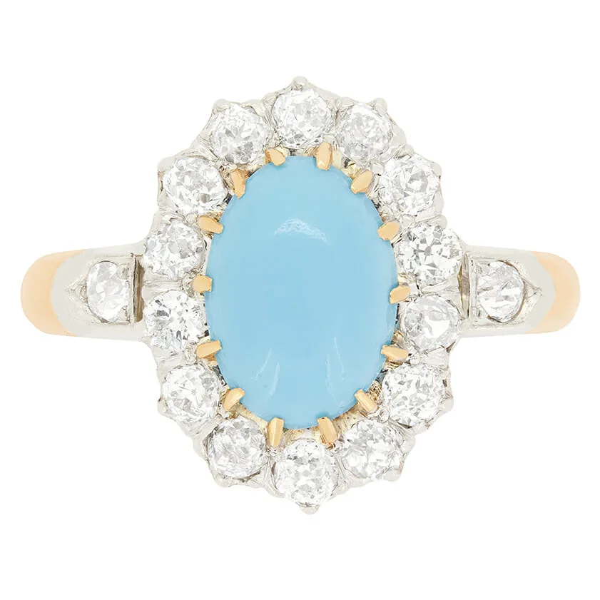 Belle Époque 1.20ct Turquoise and Diamond Cluster Ring, c.1910s