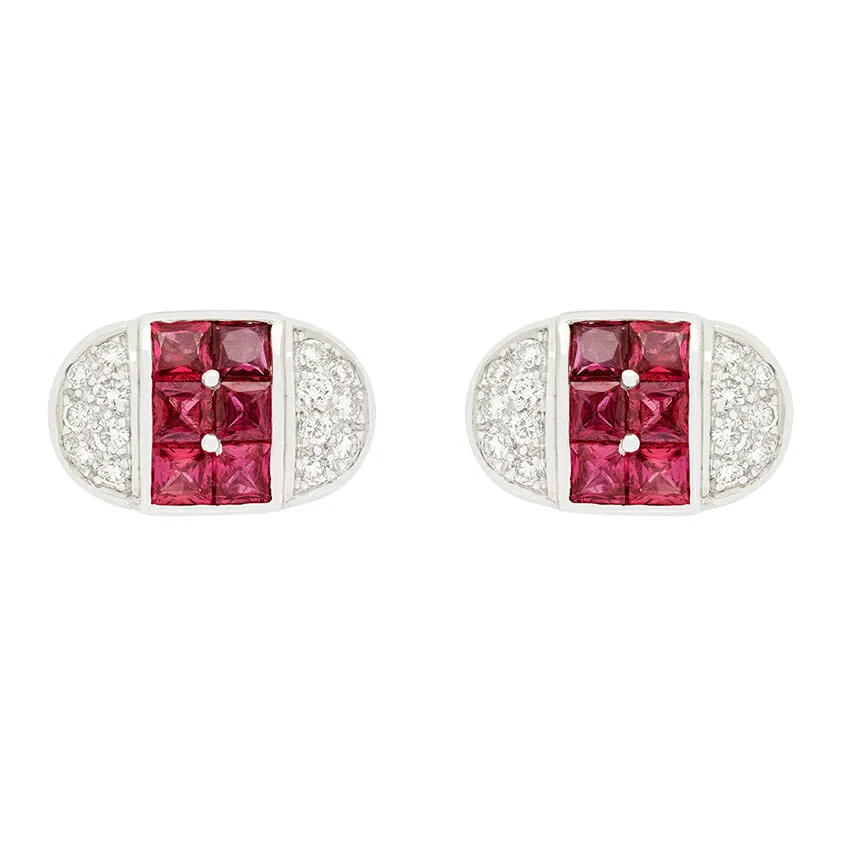 Modern 2.40ct Ruby and Diamond Cufflinks