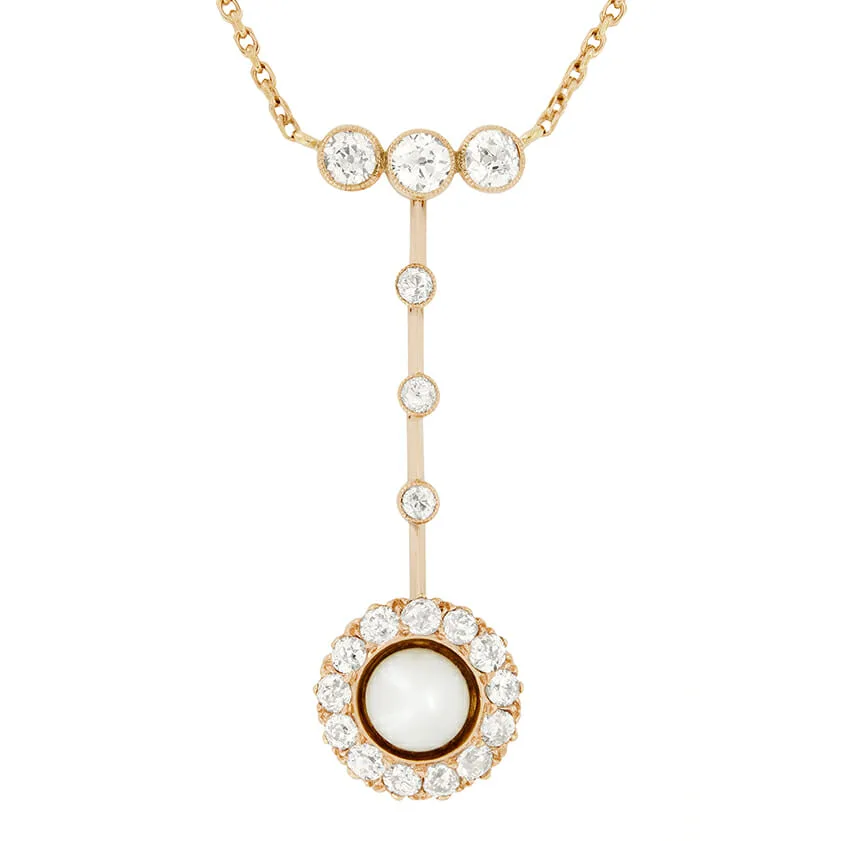 Victorian 1.10ct Diamond and Pearl Cluster Necklace, c.1880s