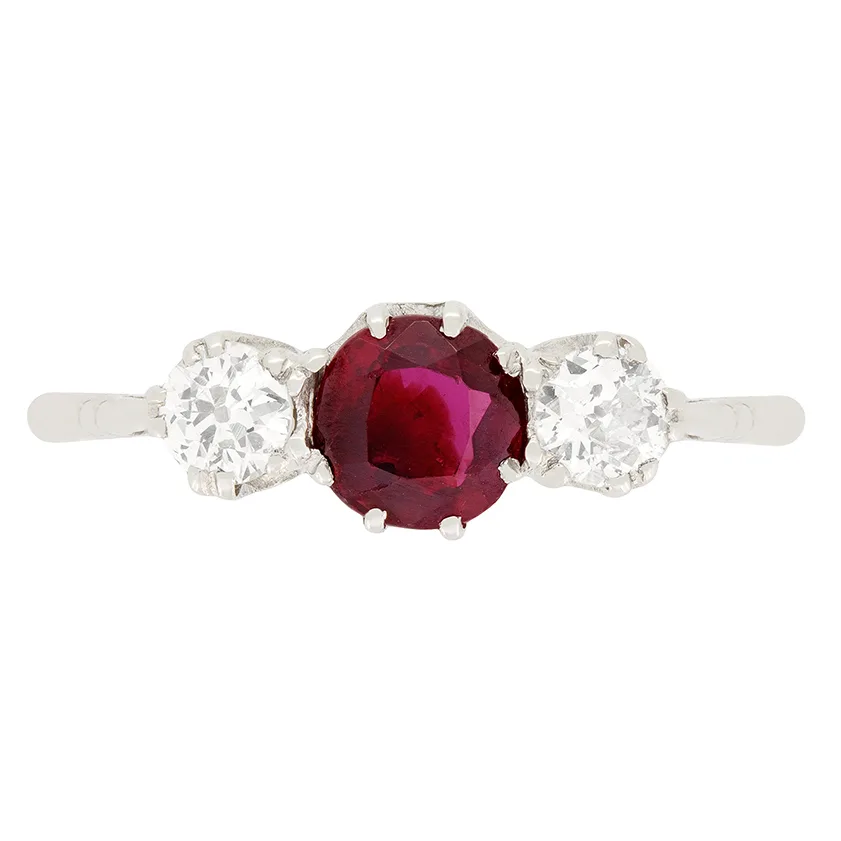 Art Deco 0.60ct Ruby and Diamond Trilogy Ring, c.1920s