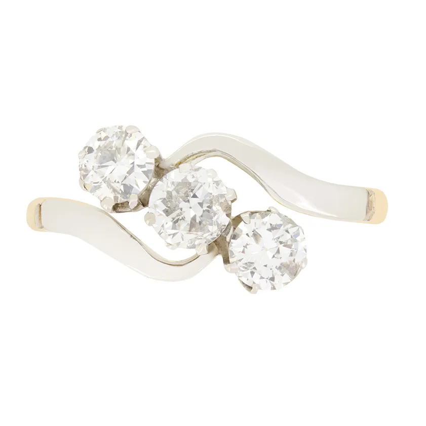Edwardian 1.00ct Diamond Three Stone Twist Ring, c.1910s