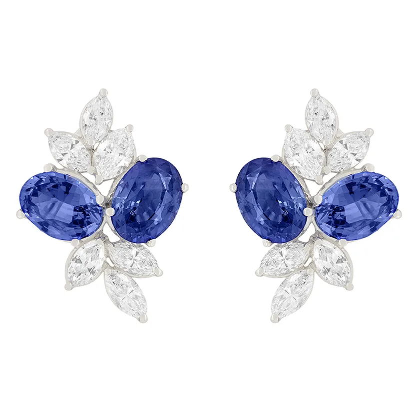 Contemporary 12.32ct Sapphire and Diamond Earrings